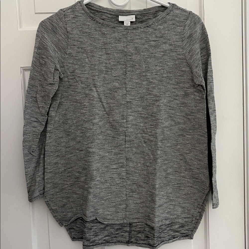 J Jill PureJill Gray Striped Long Sleeve Top XS Petite